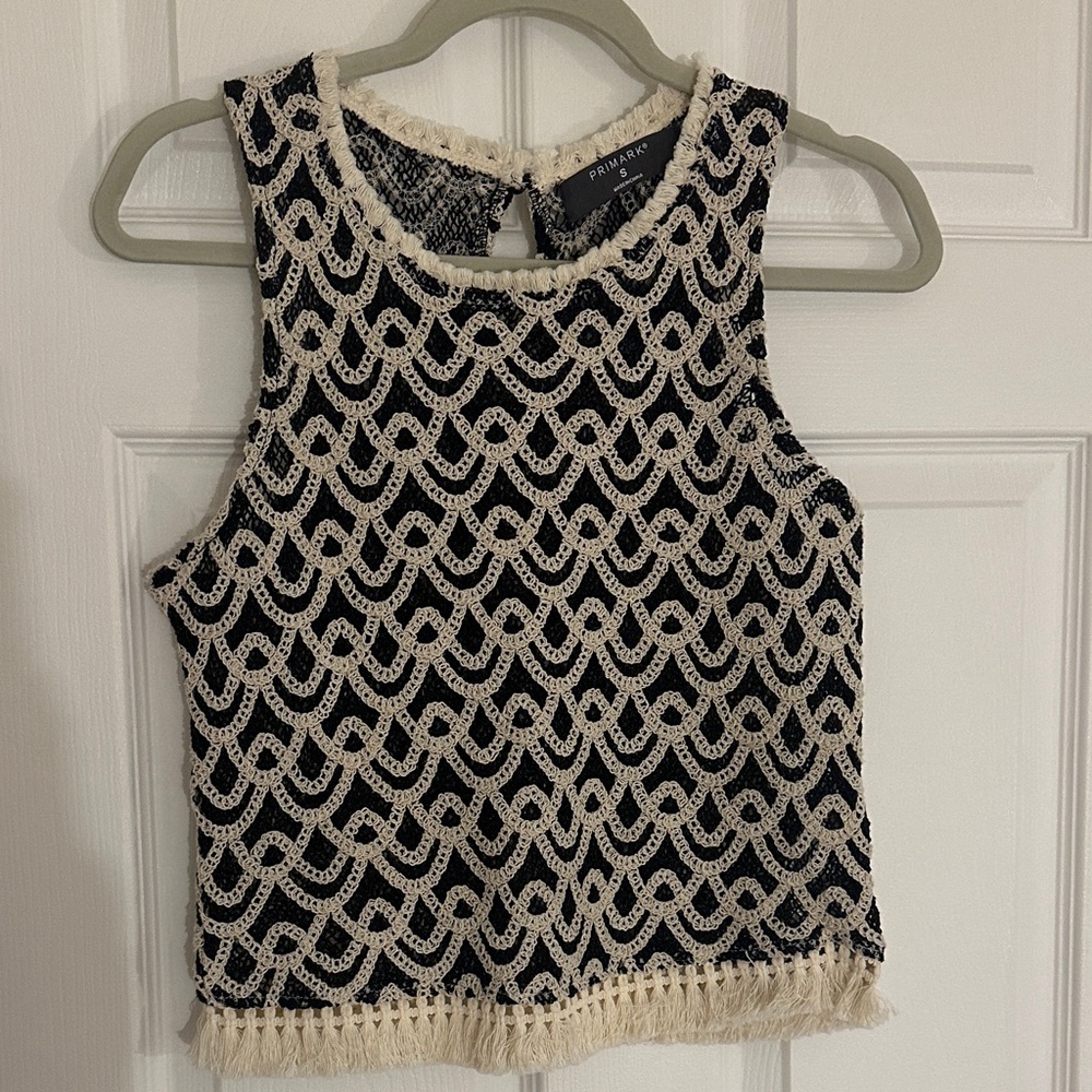 Primark Black and Cream Patterned Tank Top